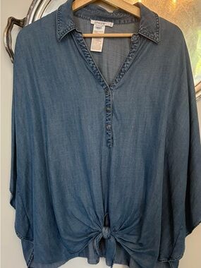 Chico's Chambray V-Neck Shirt Jacket - Light Blue